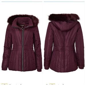 EUC Merlot Faux Fur Puffer Coat